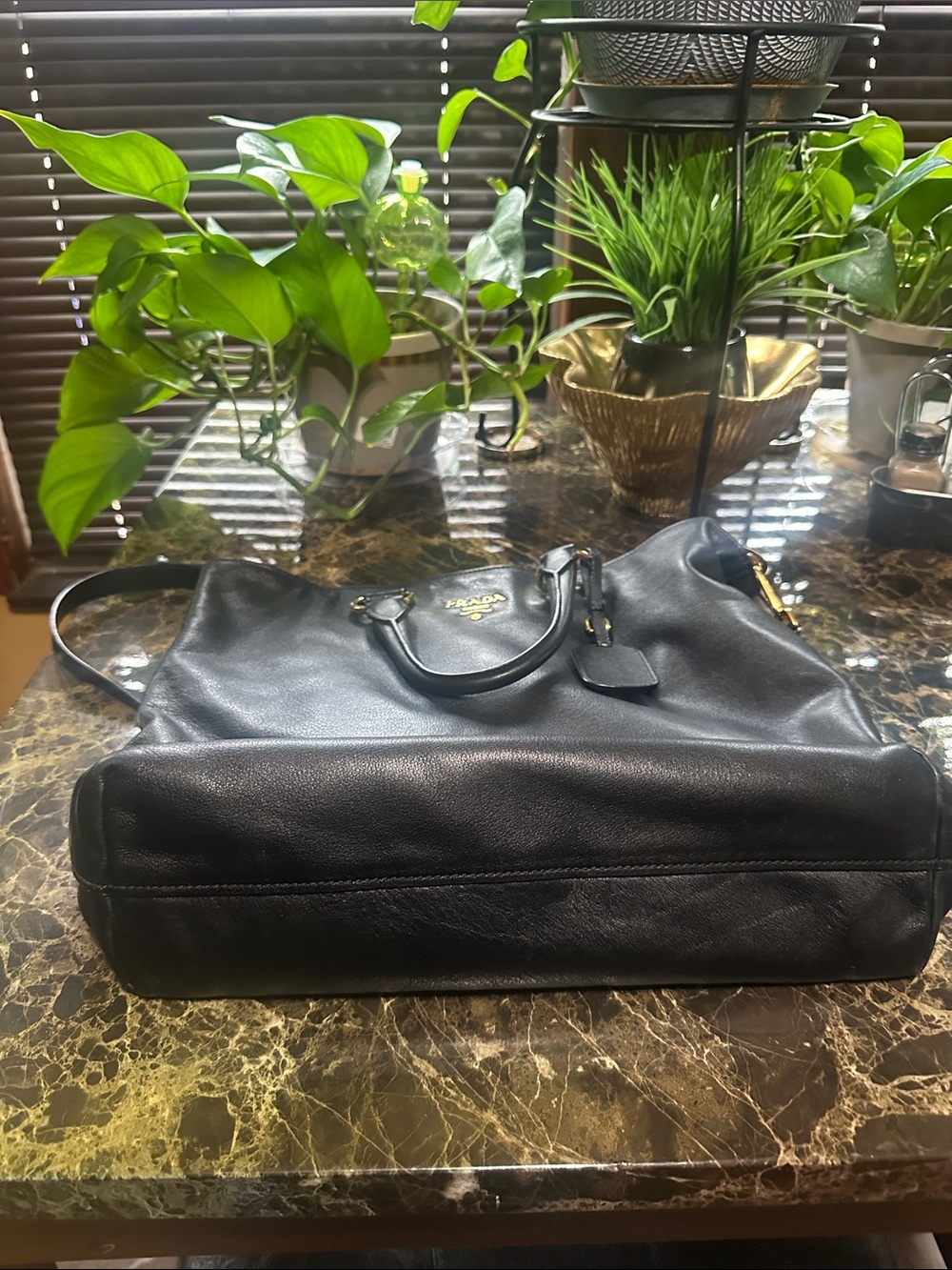 Prada Black Leather Tote with Gold Hardware Accents - Picture 11 of 15